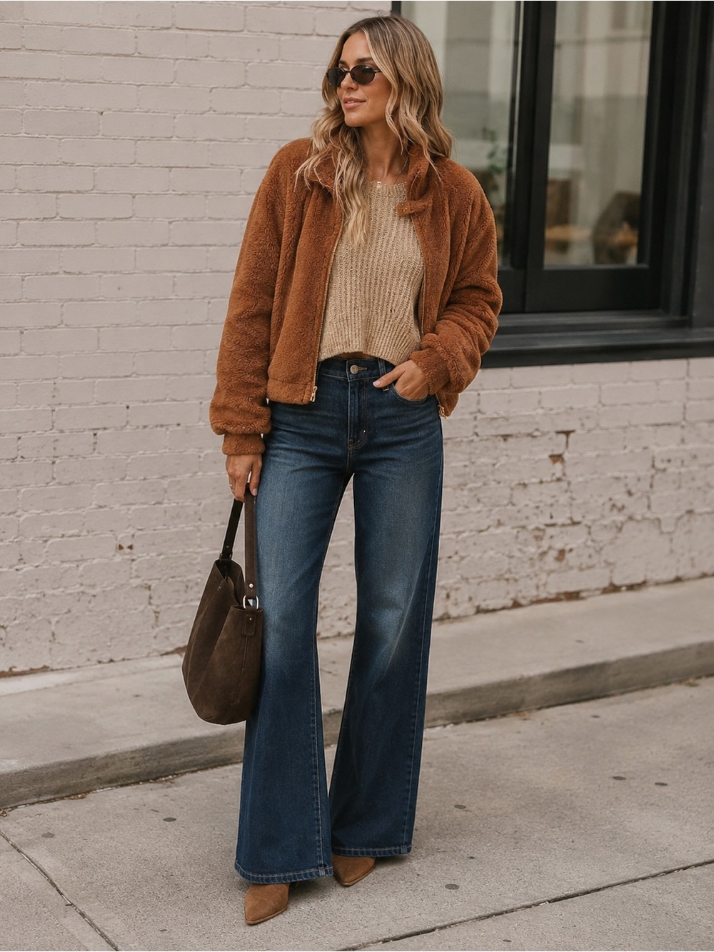 Suzy Shier Rust Brown Teddy Jacket